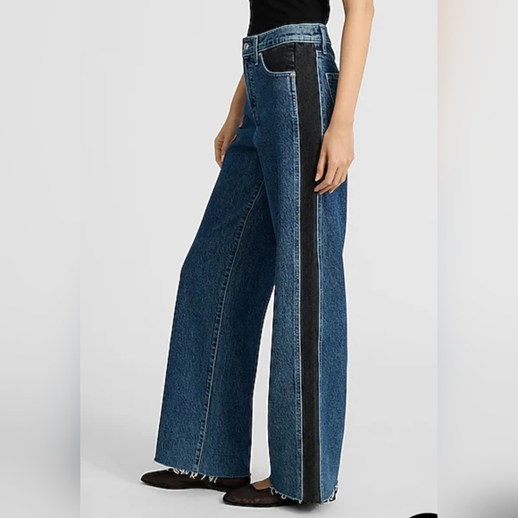 NWT EXPRESS Tuxedo Stripe Wide Leg Jeans Size 6L - Picture 14 of 16